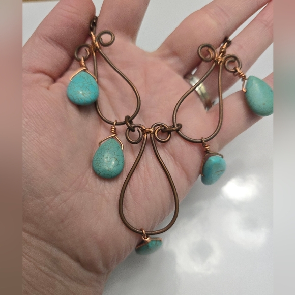 COPPER TURQUOISE STONES NECKLACE Native Southwestern - Picture 4 of 4